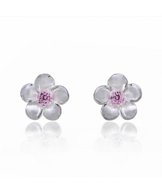 Sterling Plumeria Hawaiian Zirconia Earrings