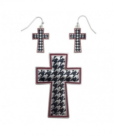 Houndstooth Crimson Outline Pendant Earrings