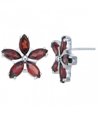 Sterling Silver Garnet Flower Earrings