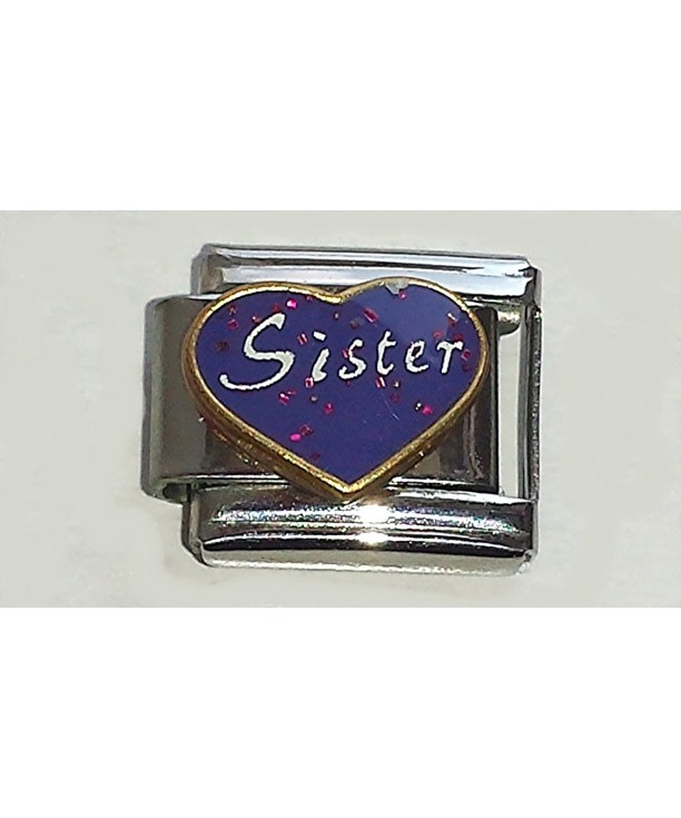 Sister Purple Glitter Heart Italian