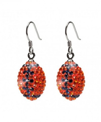 Orange Striped Crystal Football Earrings