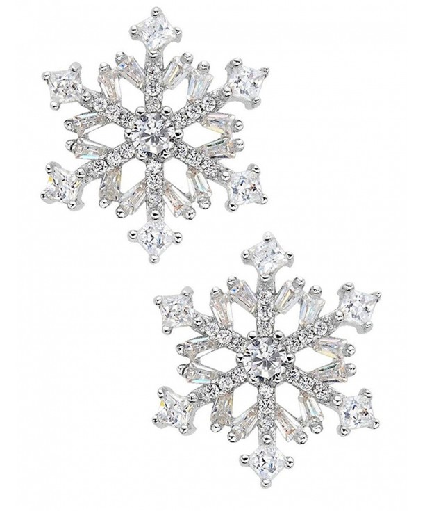 Snowflake 925 Silver Stud Earrings Simple Shiny Zircon Ear Pendant ...