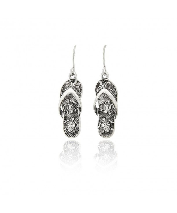 Antiqued Silver Engraved Flip flop Earrings