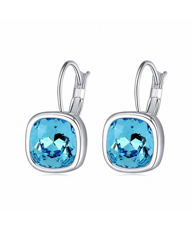 Jewistic Aquamarine Rhodium Plated Earrings Swarovski