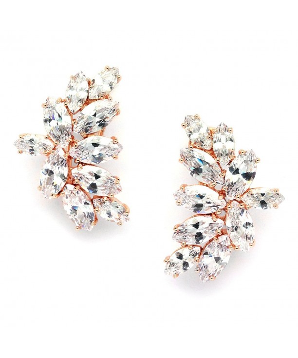 Blush Rose Gold CZ Earrings with Marquis-Cut Clusters Bridal- Wedding ...