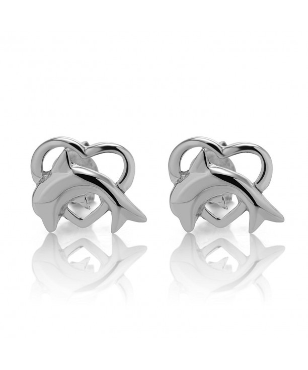 Sterling Silver Dolphin Heart Earrings