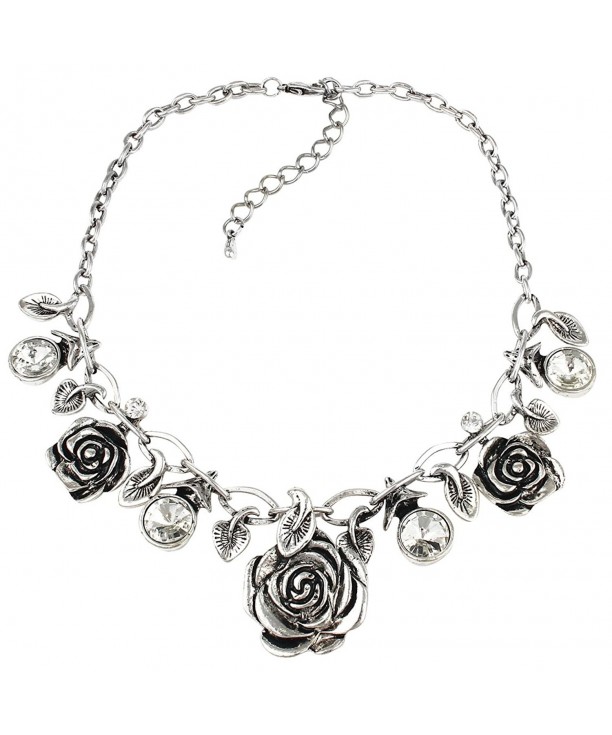 Silver Tone Rose Statement Necklace