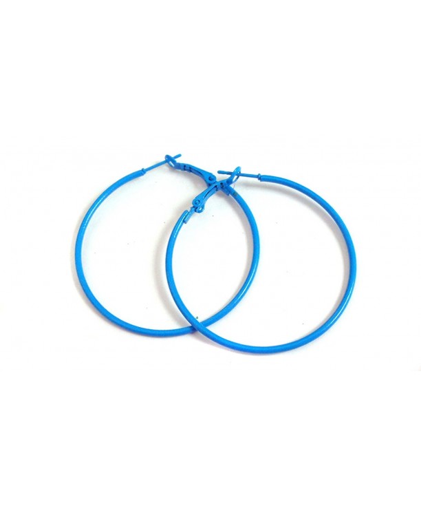 Blue Hoop Earrings Simple Thin