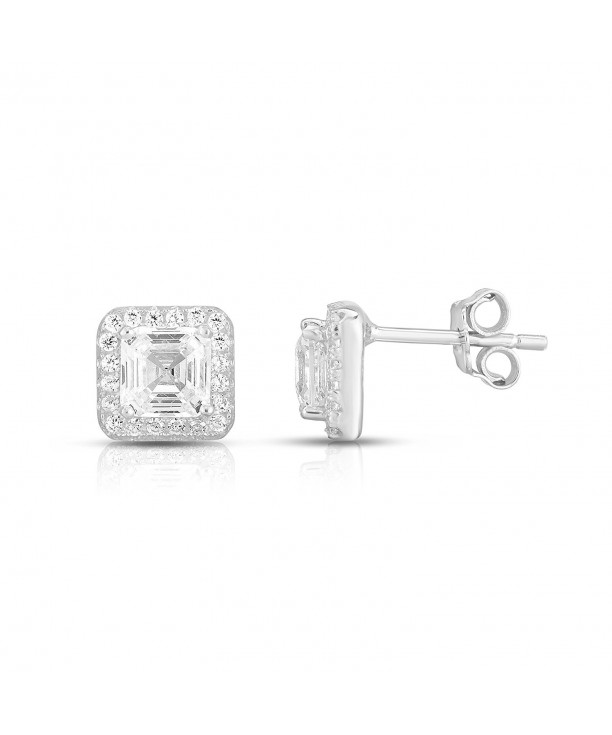 Rhodium Sterling Asscher Zirconia Earrings