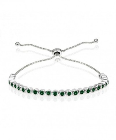 Sterling Simulated Bezel set Adjustable Bracelet