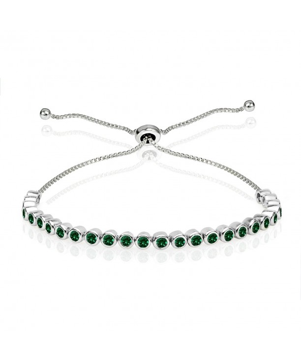 Sterling Simulated Bezel set Adjustable Bracelet