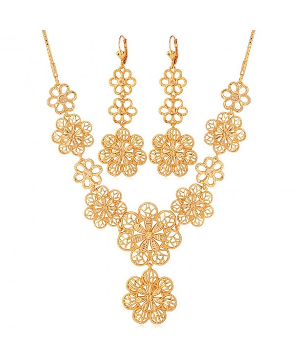 Flower Necklace Plated Dangling Earrings