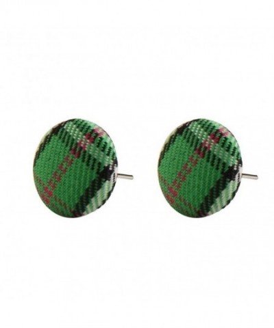 Stud Earring Tartan Green Polyester
