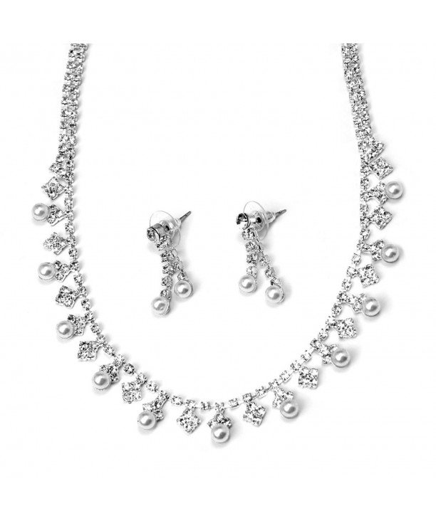 Alternating Rhinestones Bridal Necklace Earring