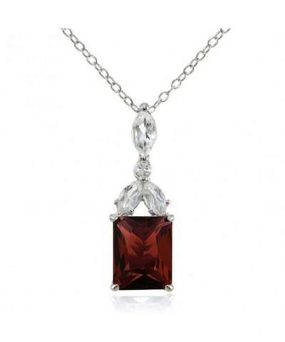 Sterling Silver Garnet Emerald Cut Necklace