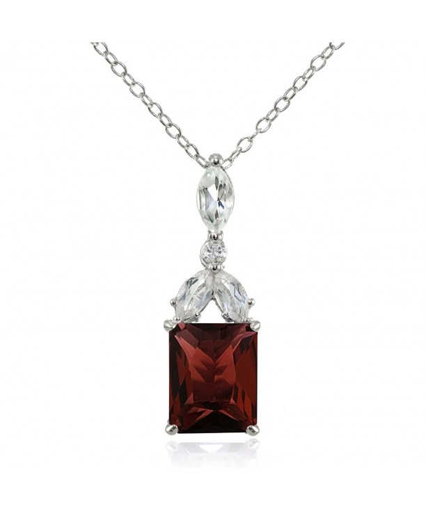Sterling Silver Garnet Emerald Cut Necklace