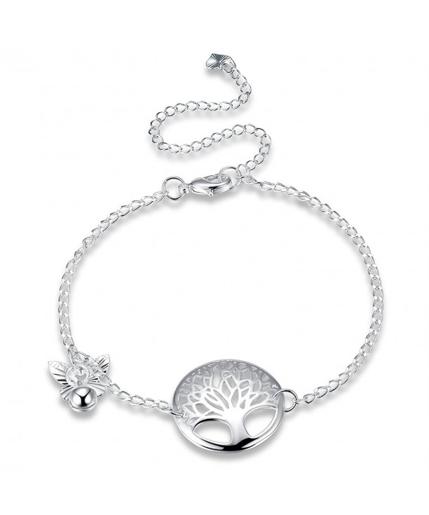 Life Tree and Solid Circle Bead Link Chain Anklet In Sterling Silver ...