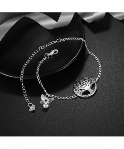 Life Tree and Solid Circle Bead Link Chain Anklet In Sterling Silver ...