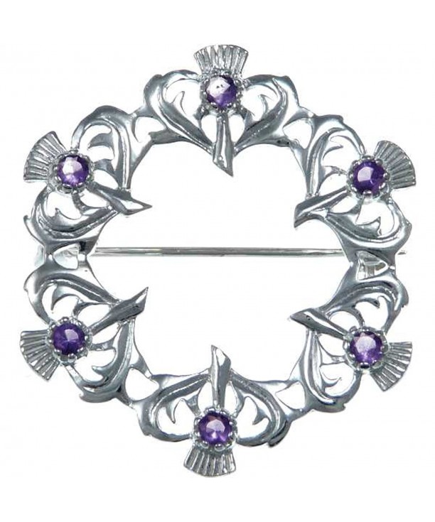 Sterling Silver Amethyst Thistle Brooch