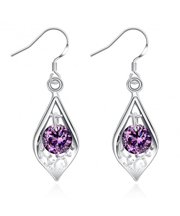 Amethyst Dangle Earrings Cubic Zirconia