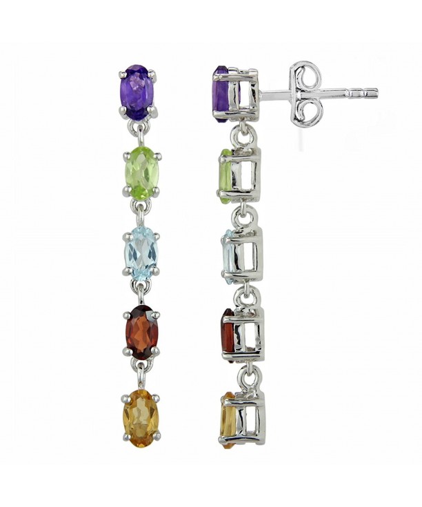 Rainbow Gemstone Earrings Sterling Silver