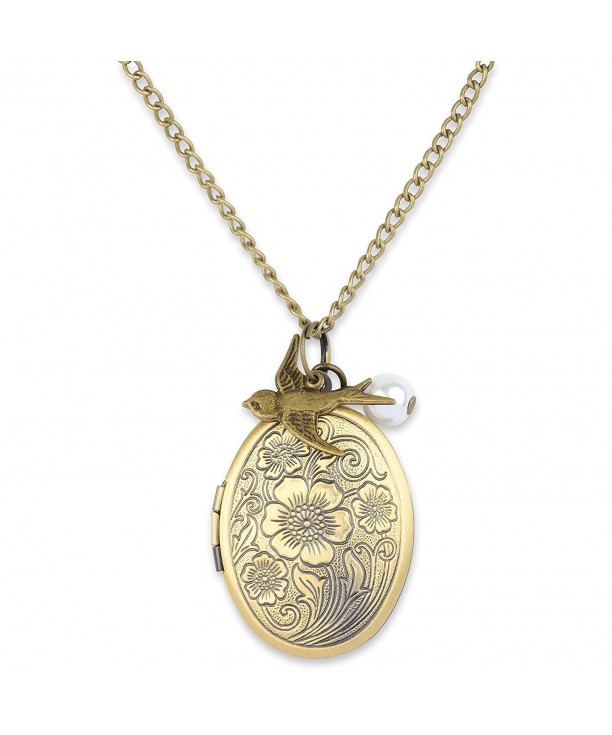 Antique Swallow Bird Locket Necklace