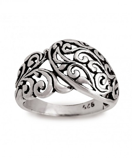 925 Sterling Silver Filigree Floral- Bali Inspired Band Ring CZ11LWHRTW9