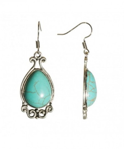 Silvertone Teardrop Earrings Turquoise Victorian