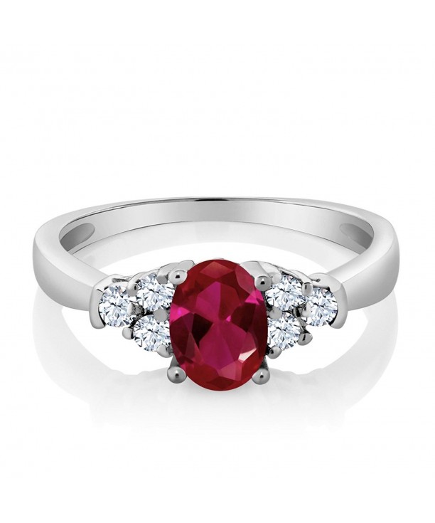 0.92 Ct Oval Red Created Ruby White Topaz 925 Sterling Silver Ring ...