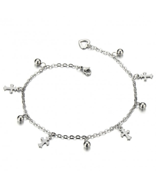 Stainless Anklet Bracelet Dangling Crosses