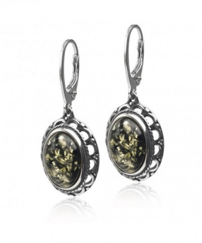 Sterling Amber Victorian Leverback Earrings