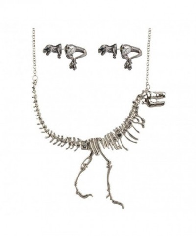 Silver Dinosaur Necklace Earrings Collar