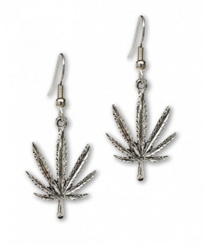 Marijuana Dangle Earrings Silver Finish