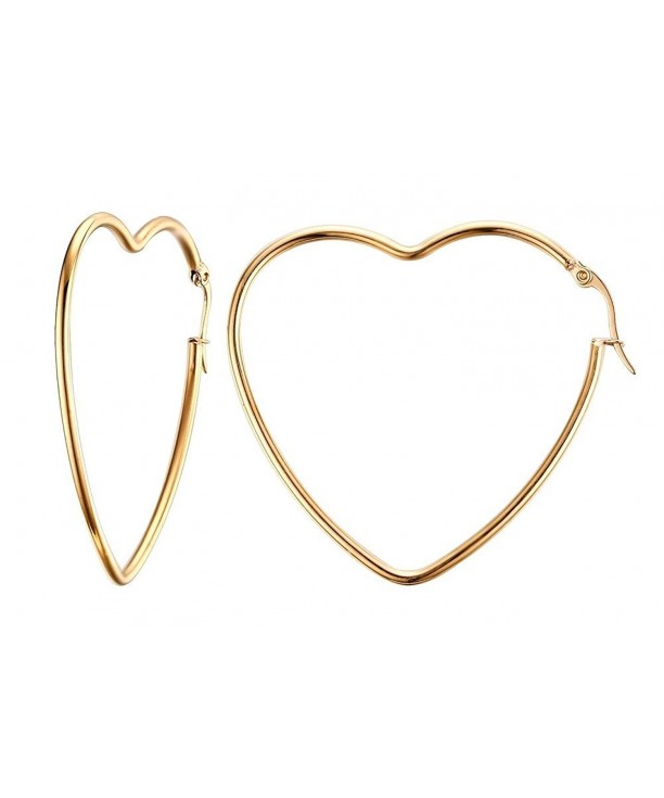 Womens Girls Stainless Steel Fashion Heart Shape Big Hoop Earrings-Gold ...