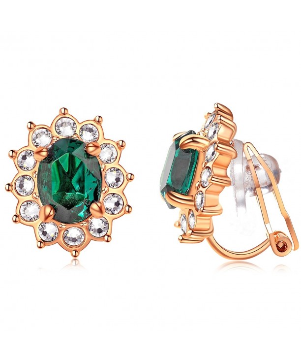Gold Plated Simulated Emerald Pierced Earrings