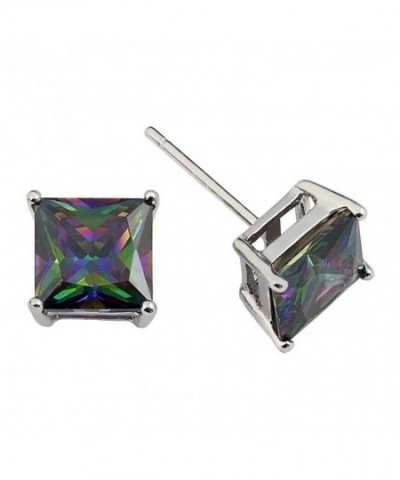 Princess Simulated Rainbow Earrings Sterling