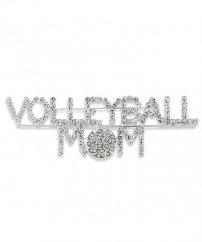 Volleyball Silver Crystal Script Brooch