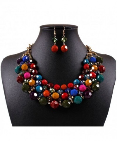 Kexuan Statement Necklace Earrings Multicolored