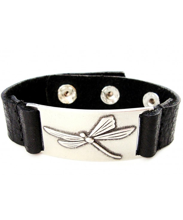 Dragonfly Bracelet Black Leather Adjustable