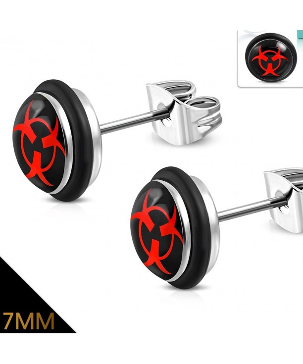 Stainless 3 tone Biohazard Symbol Earrings