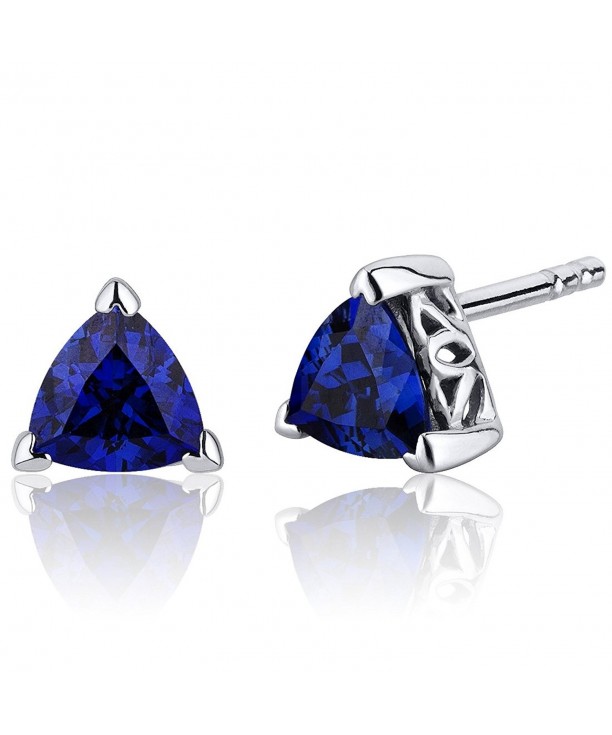 Created Sapphire Trillion Earrings Sterling