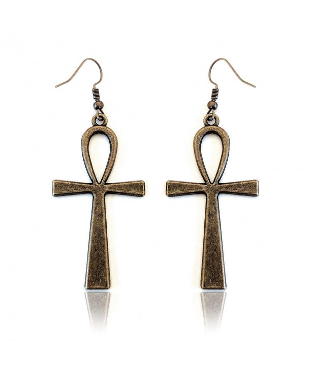 Antiqued Golden Egyptian Ankh Earrings