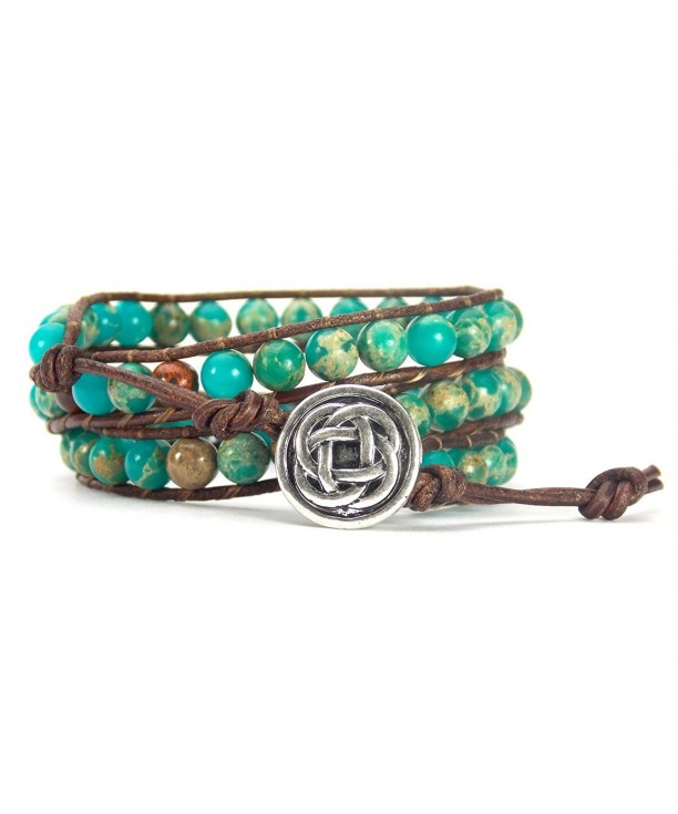 Bracelet Leather Synthetic Turquoise Synthetic Jasper Silver Tone