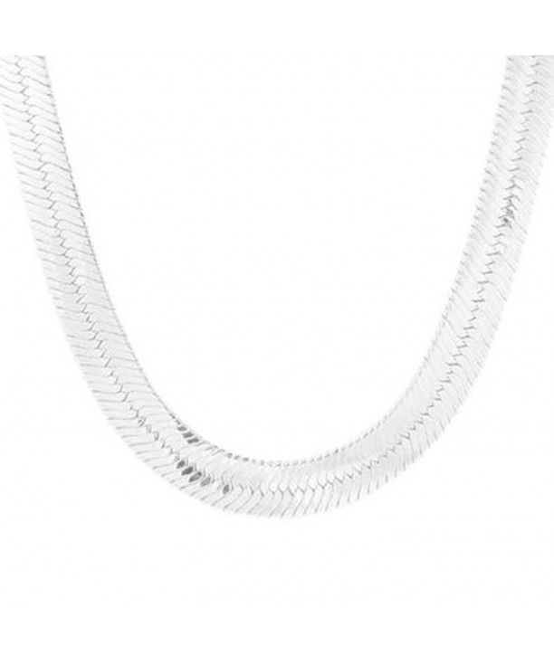 Silver Tone Herringbone Chain Necklace