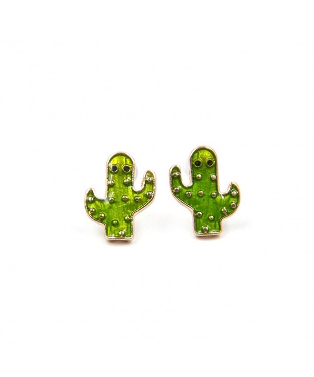 Enamel Cactus Earrings Green Rubber