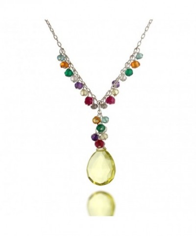 Sterling Gemstone Teardrop Y Shaped Necklace