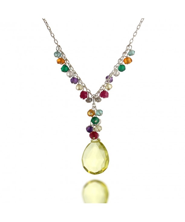 Sterling Gemstone Teardrop Y Shaped Necklace