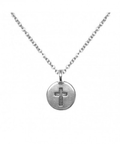 Silver Cross Round Necklace Inches