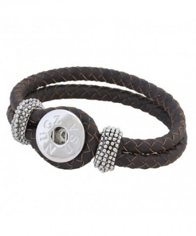 Brown Weave Leather Snap Bracelet