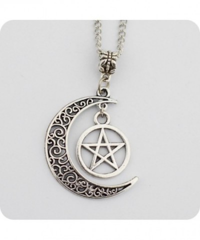 Silver Pentagram Crescent Moon Pendant